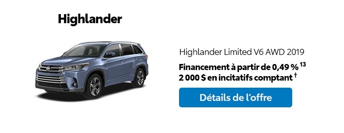 St-Hubert Toyota Promotion Mars 2020 Highlander Limited V6 AWD 2019